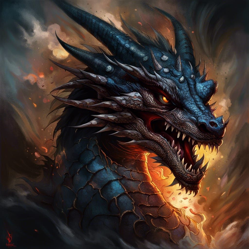 Ferocious Dragon King in Dark Digital Painting