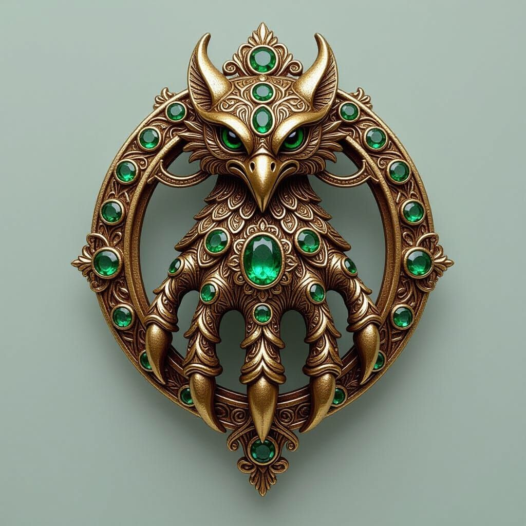 Emerald Gryphon Talon Brooch in Ornate Medieval Style