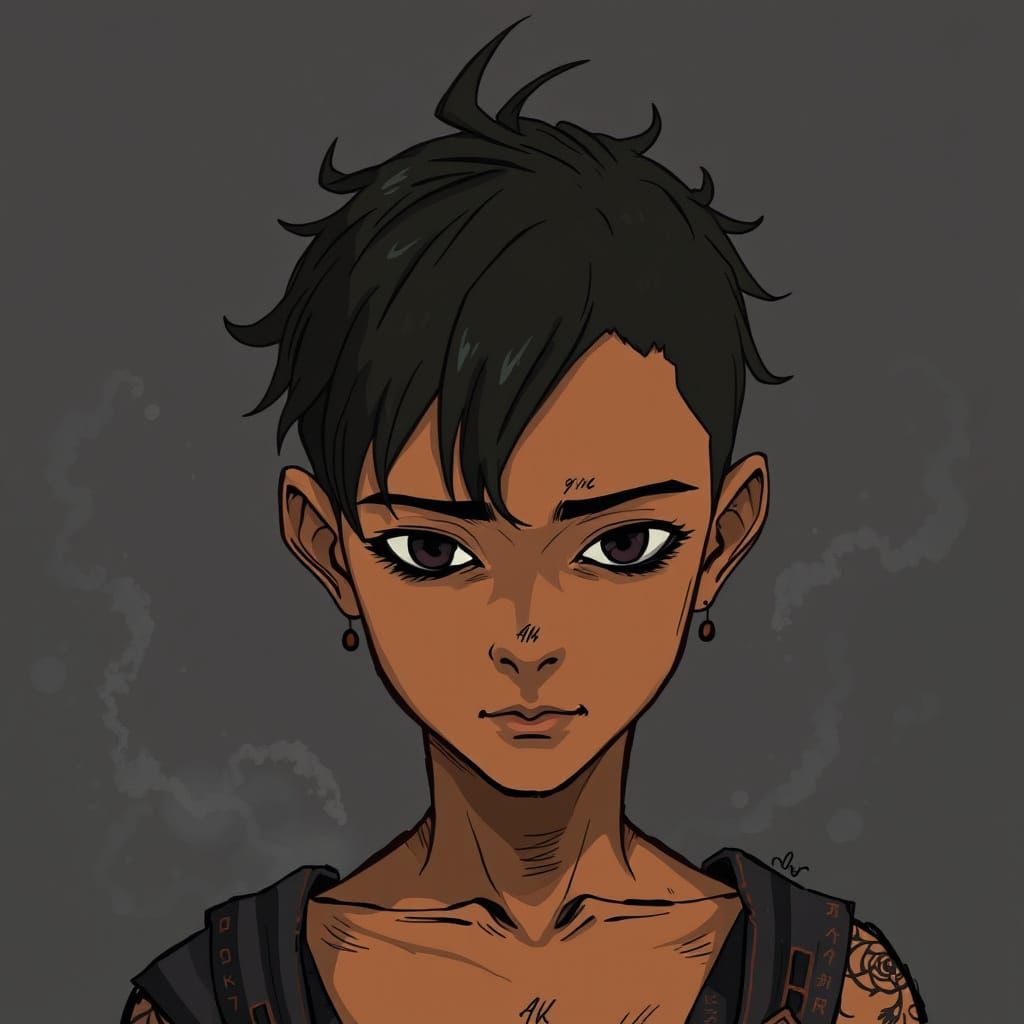 Anime-Style Sketch of Young Initiate in Dark Setting