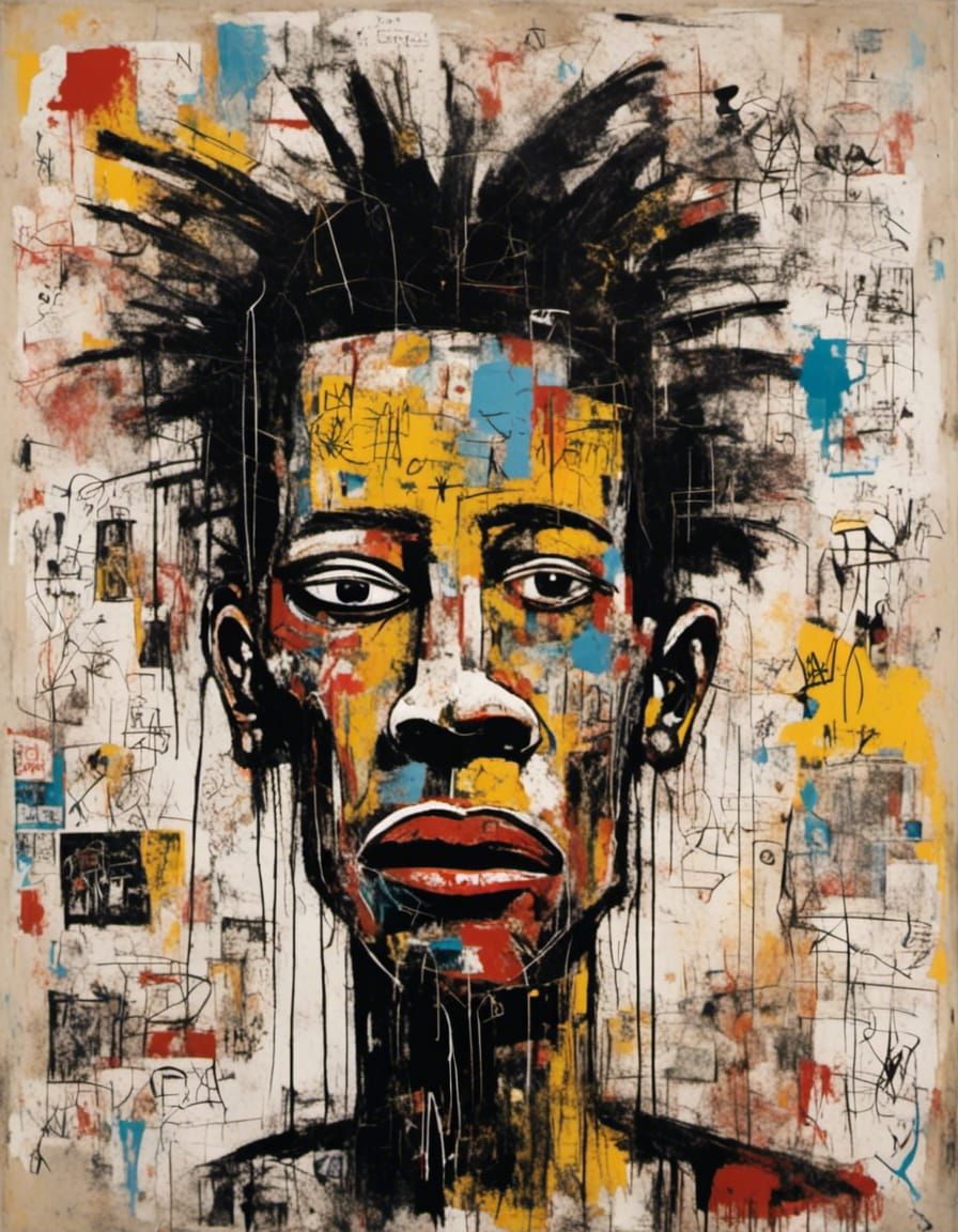 Neo-Expressionist Portrait in Basquiat Style