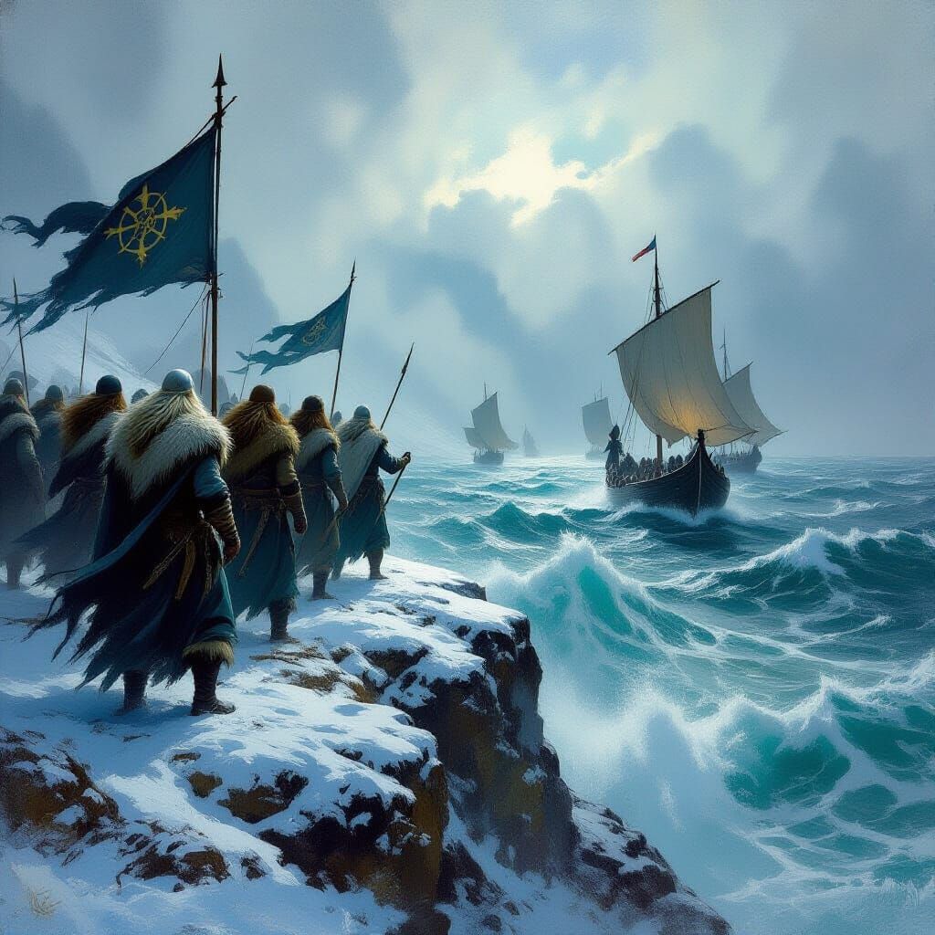 Fierce Northmen Overlook Stormy Sea