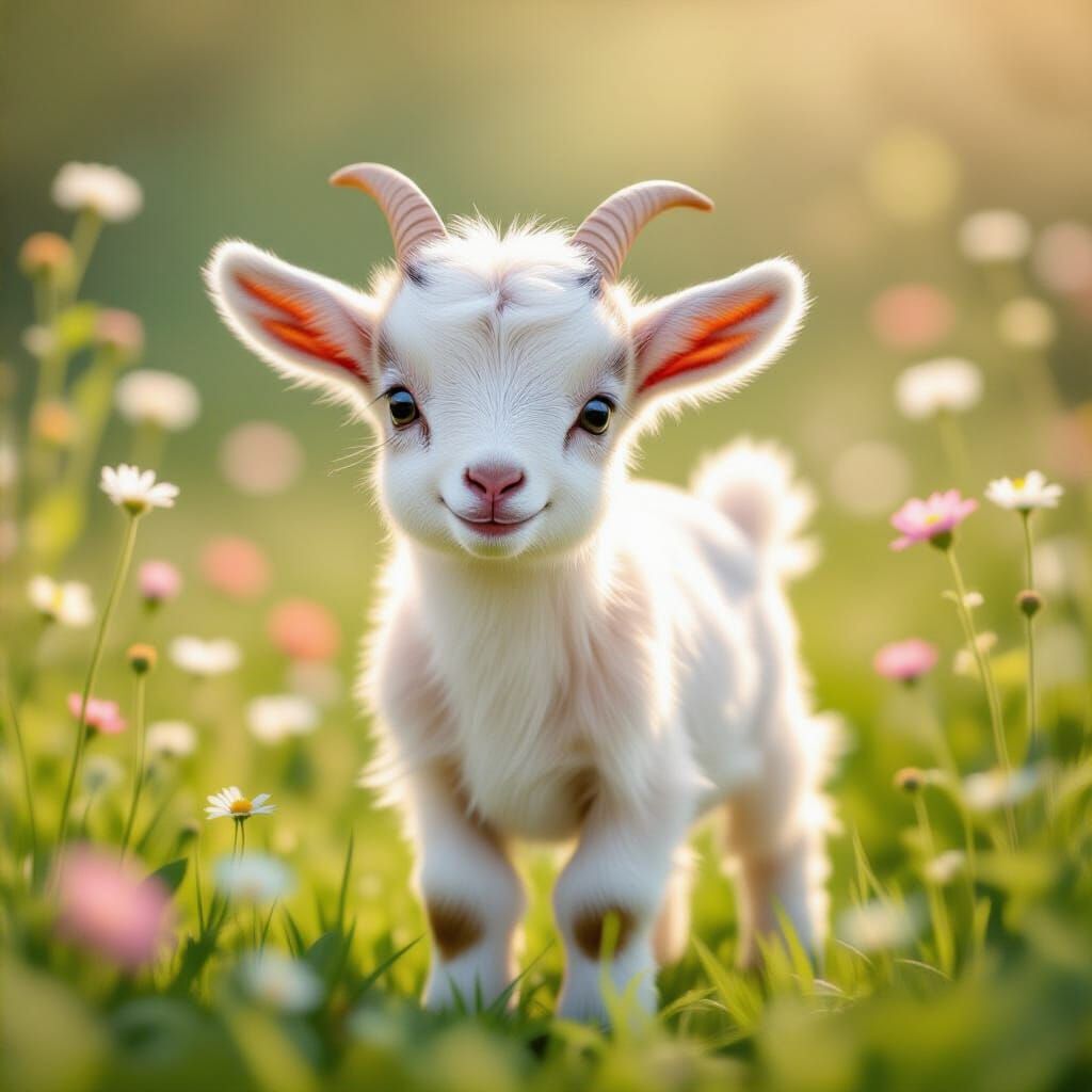 Happy Baby Goat in Dreamy Meadow