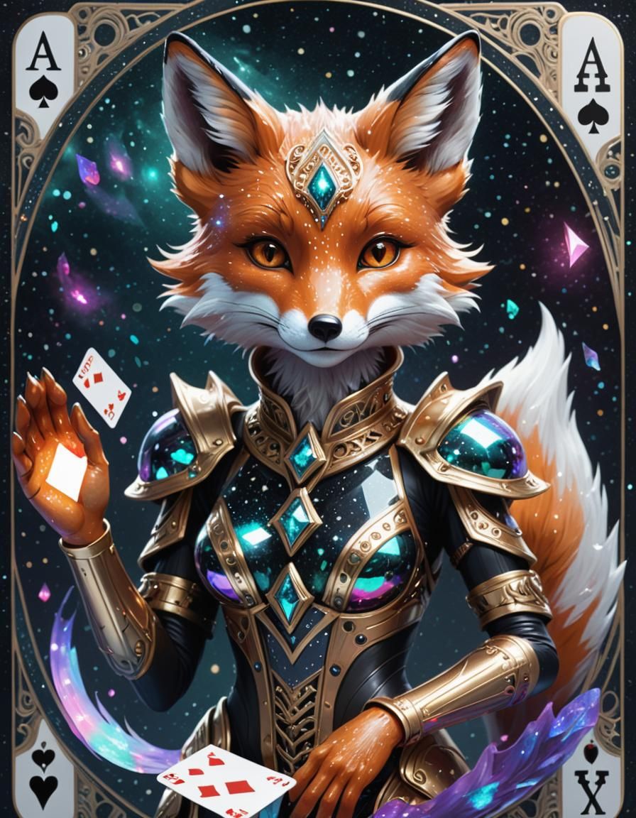 Holographic Fox Card in Minimalist Style