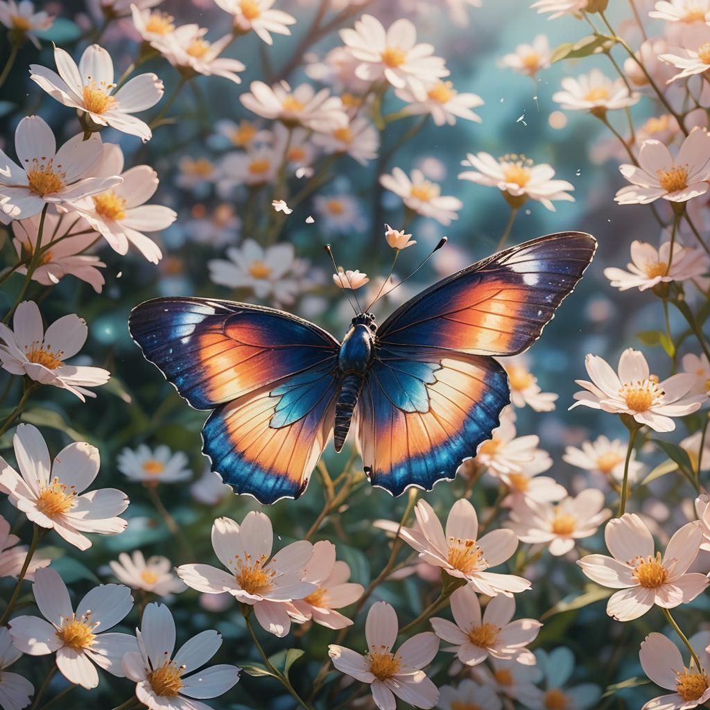 Anime Butterfly on Flower, Ghibli-Inspired Concept Art