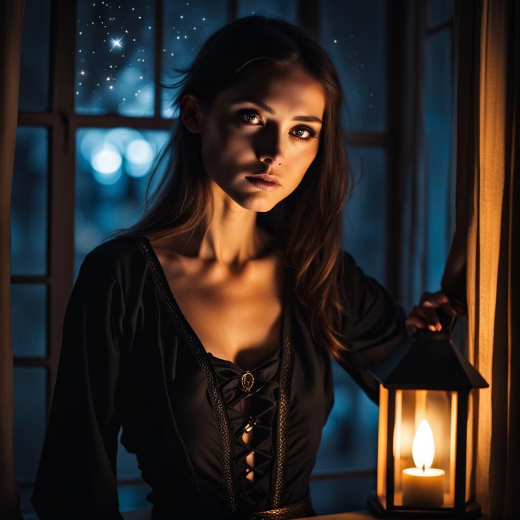 Beautiful Witch Illuminated by LED Window Lights