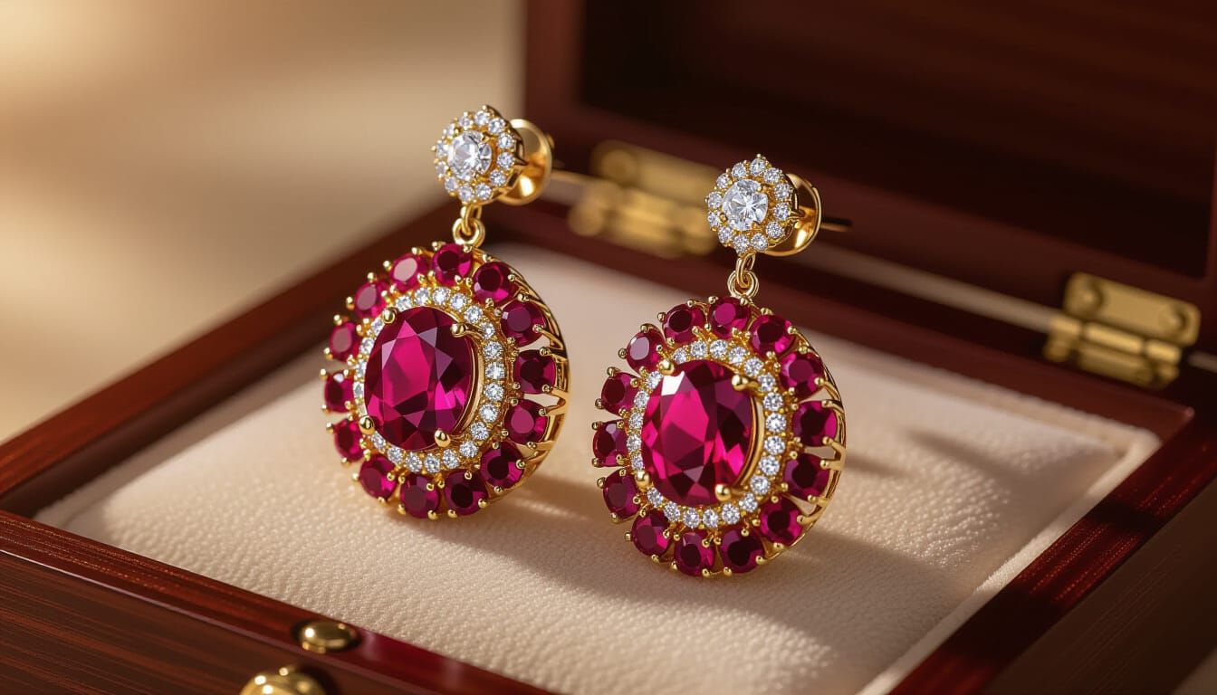 Regal Ruby & Diamond Earring in 3D Luxury Photography Style