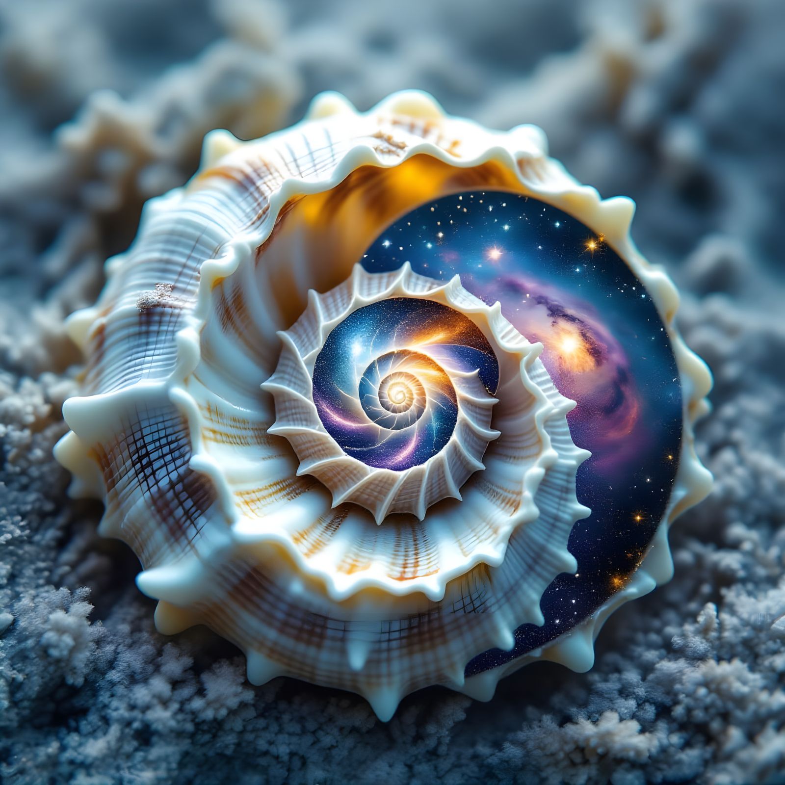 Seashell Galaxy: Cinematic Film Still with Atmospheric Light...
