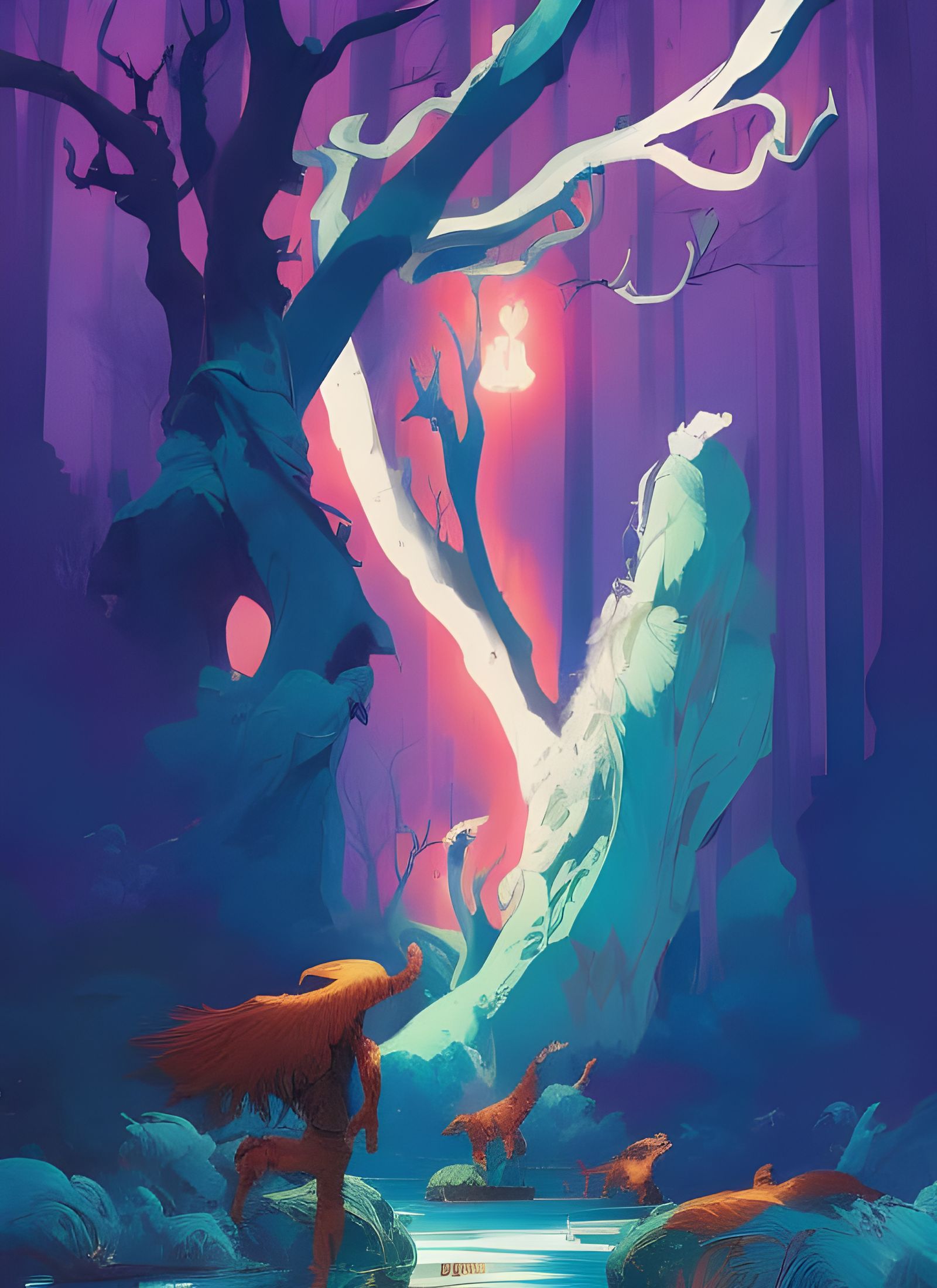 Anthropomorphic Forest Spirits in Composite Art Style