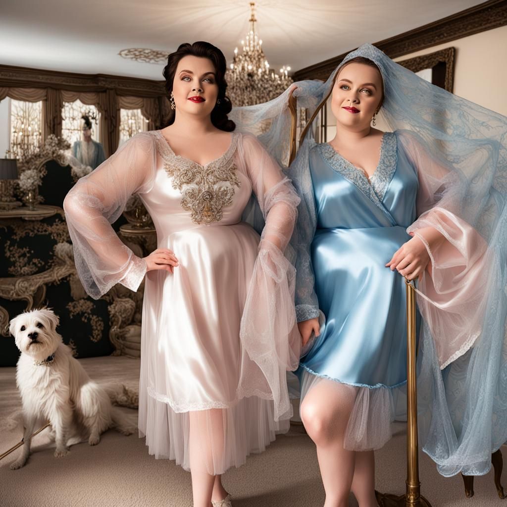 BBW Lady in Blue Tulle and Satin Robe