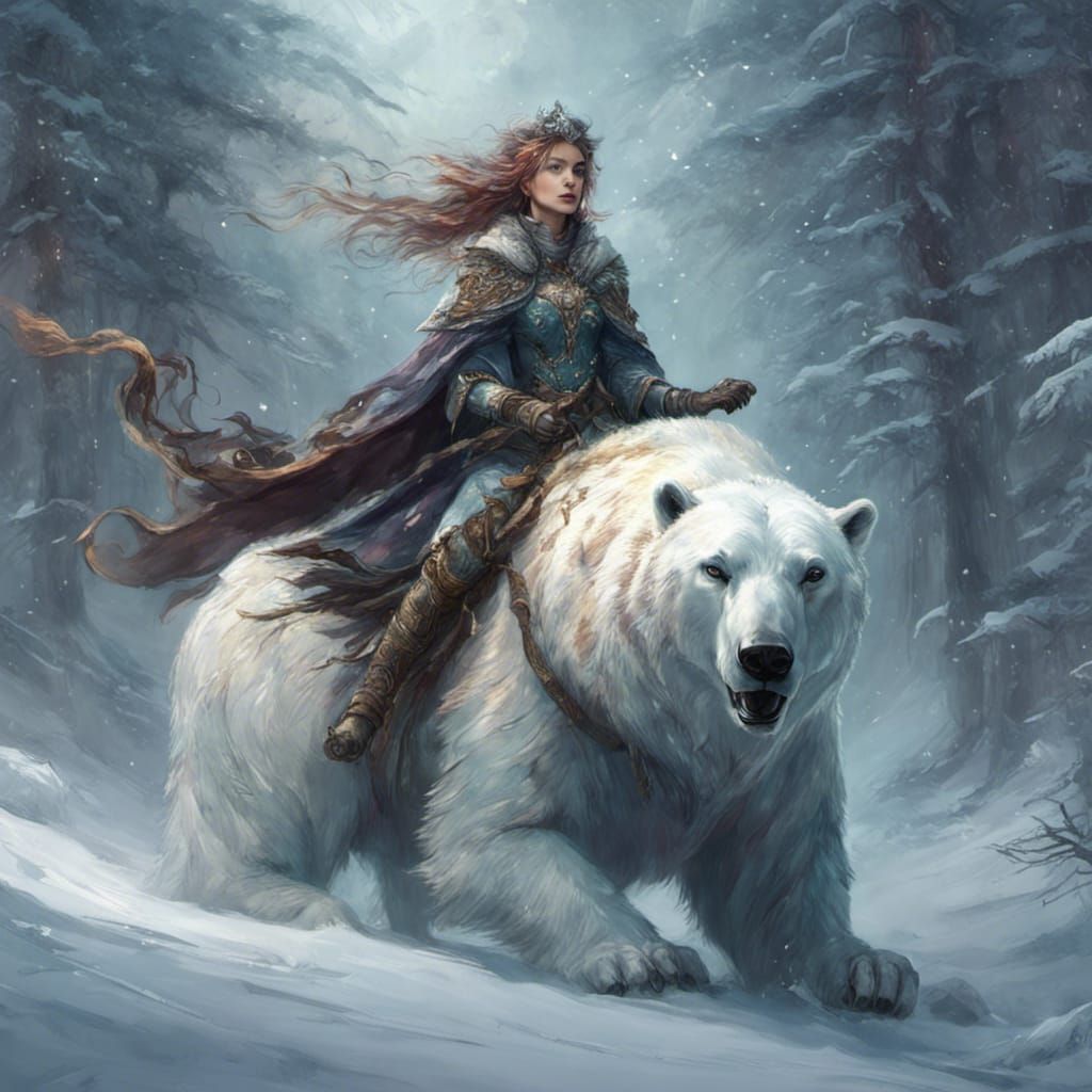 Armored Polar Bear and Witch: Digital Art