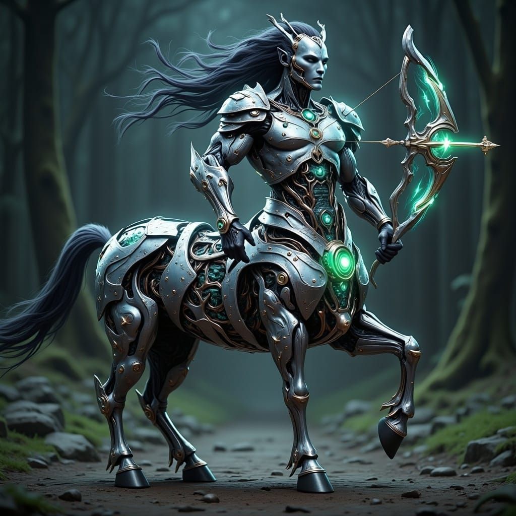 Cyberpunk Centaur Enforcer: Metallic Fantasy