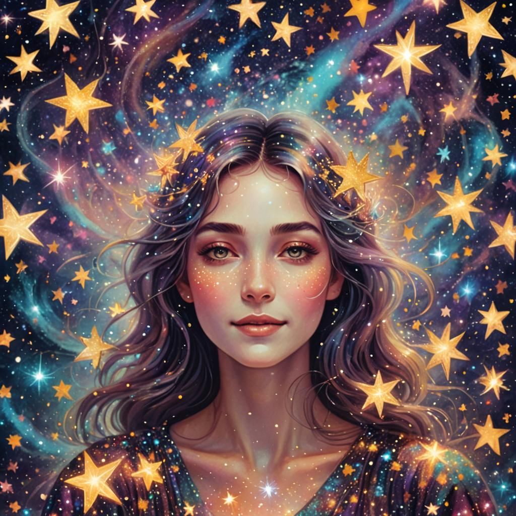 Ethereal Woman in Cosmic Psychedelic Dreamscape