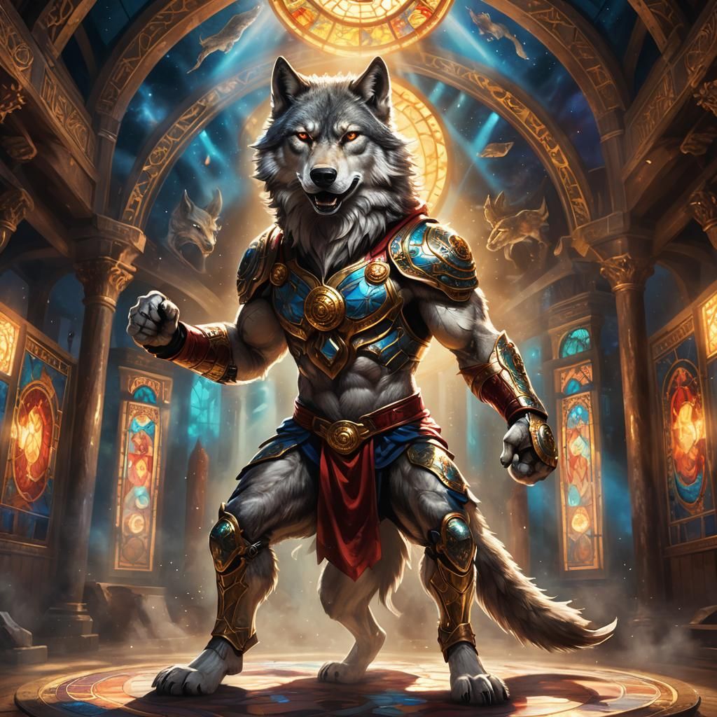 Victorious Wolf Kickboxer in Mystical Arena