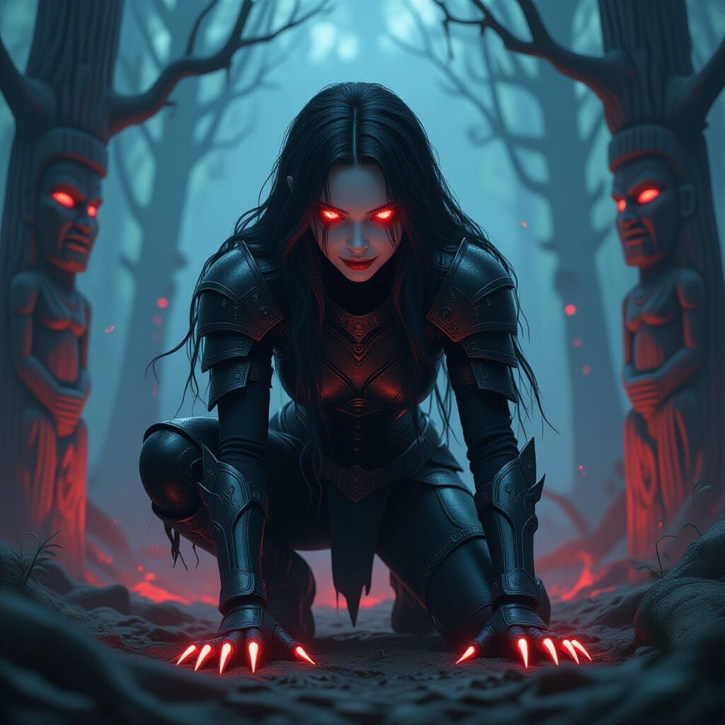 Comic Style Girl with Eerie Face and Mech Hair