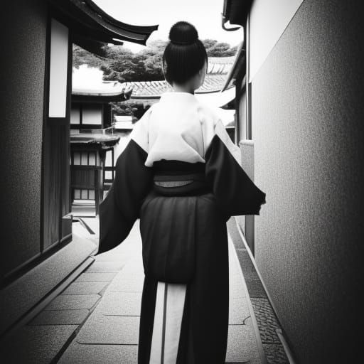 Nostalgic Black and White Photo of Kyoto Women