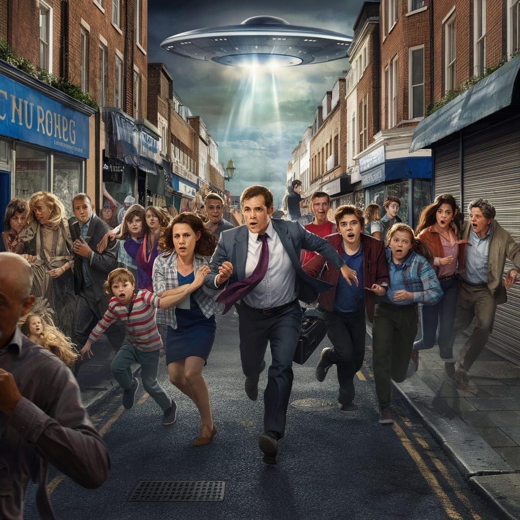 UFO Arrival Creates Panic in City Street