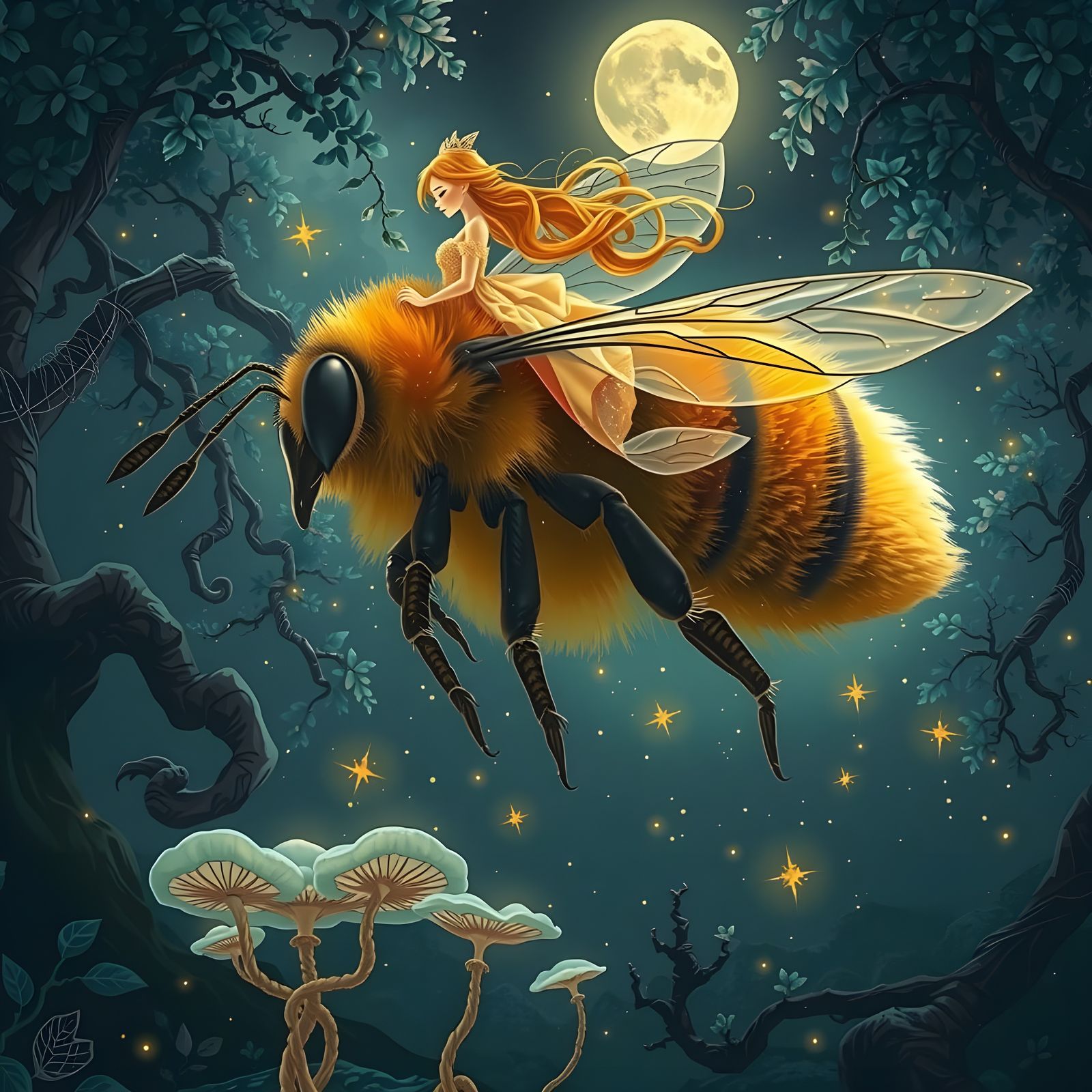 Fairy-Tale Princess in a Celestial Bumblebee Realm