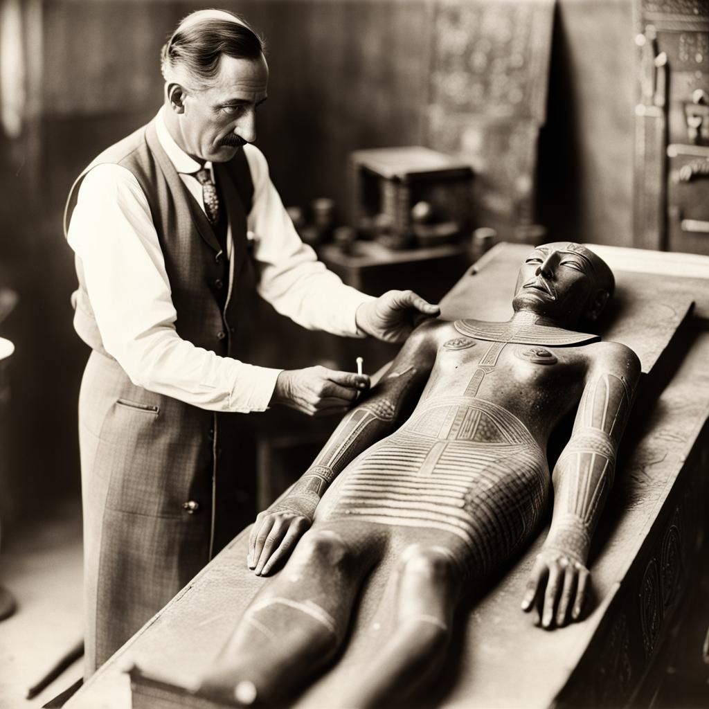 Howard Carter discovers Tutankhamun's mummy in his final sarcophagus on 26/11/1922