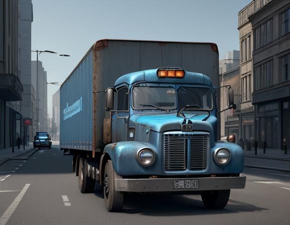 Old Blue Lorry in Modern City: Unreal Engine 5