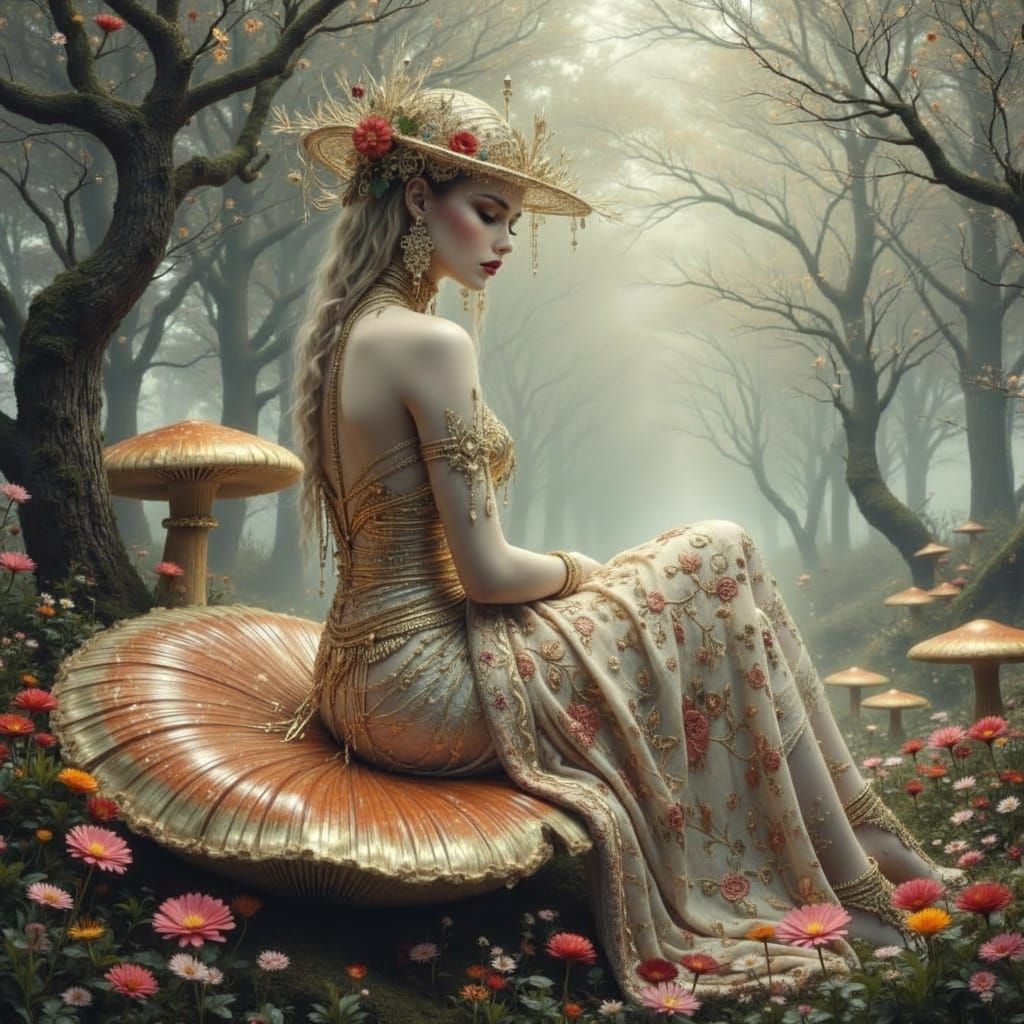 Ethereal Woman Portrait in a Misty Forest