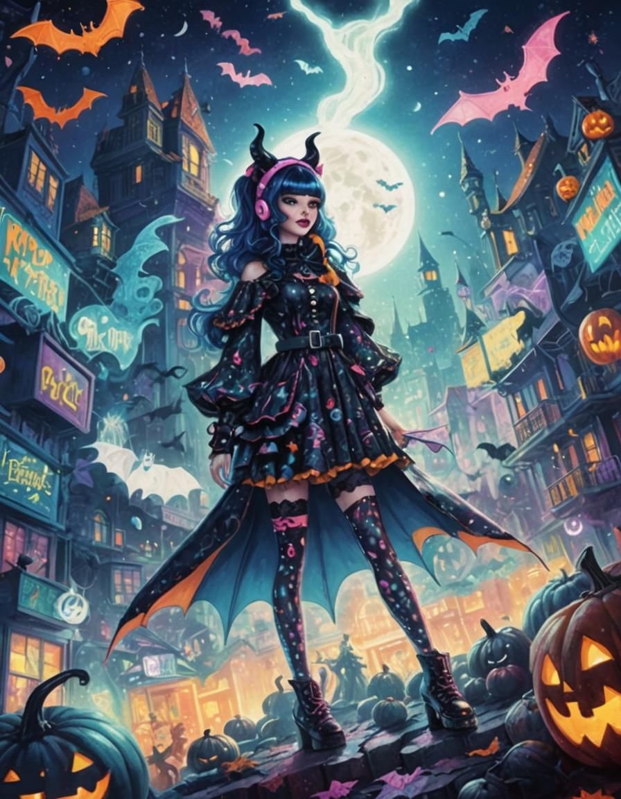 Halloween Party Concept Art in Pointillism Style