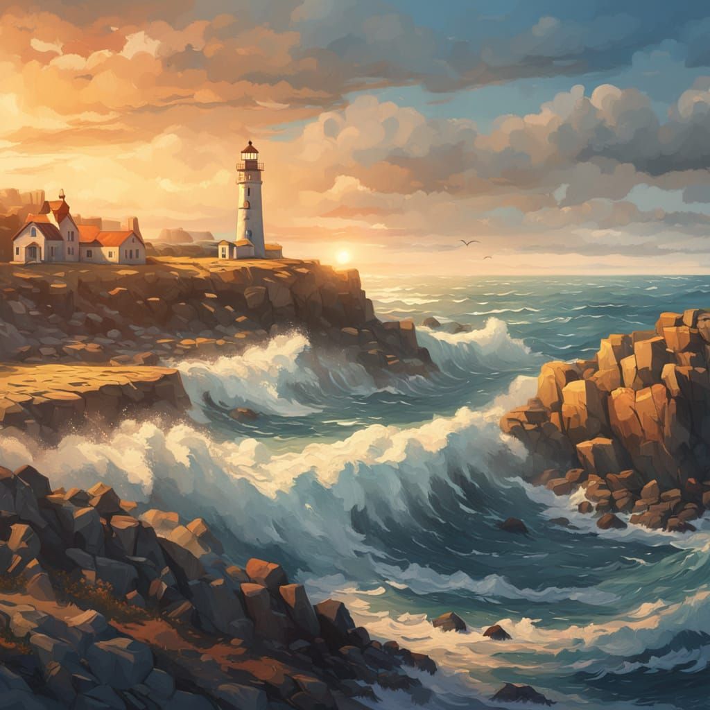 Seaside Lighthouse Concept Art in Impressionist Style