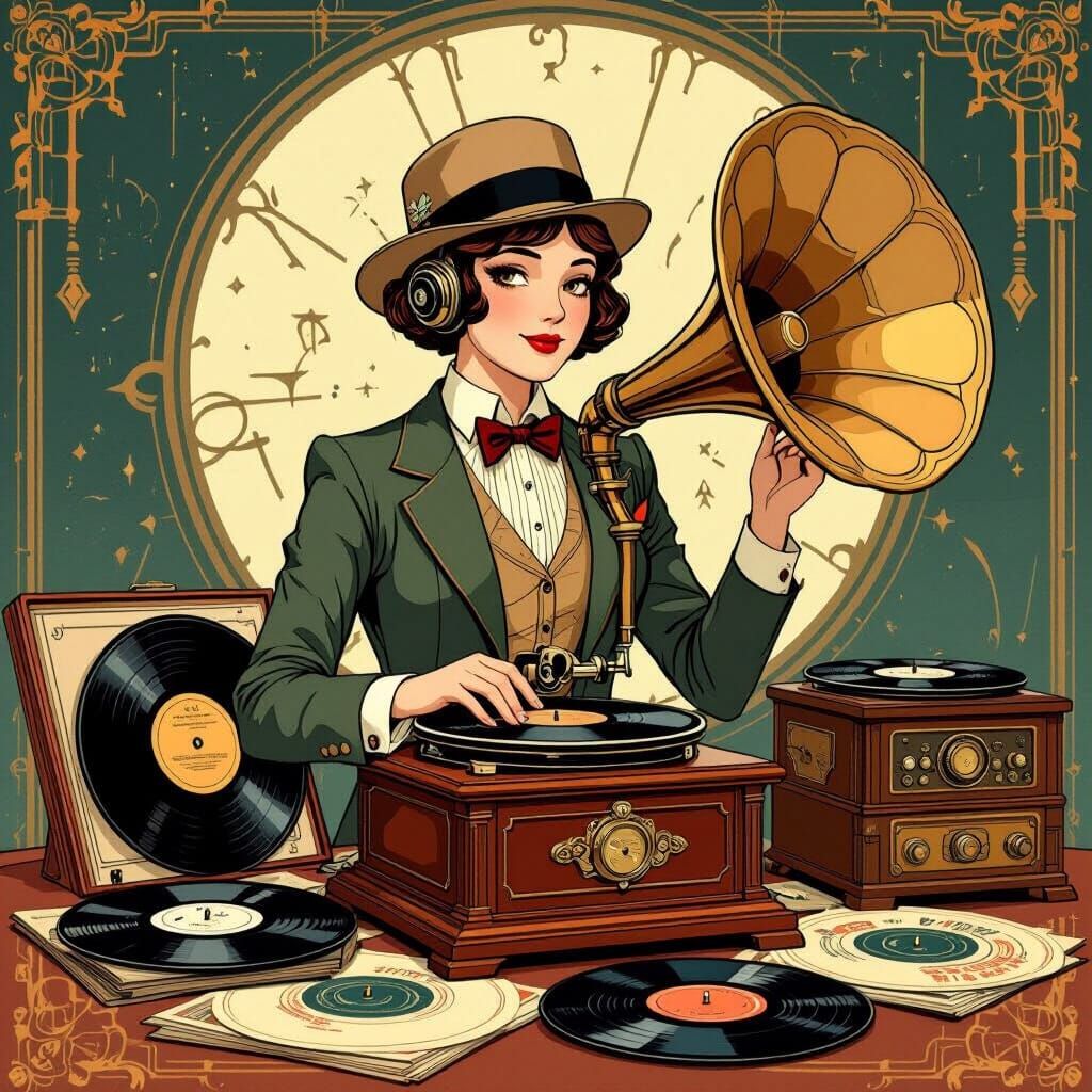Phonograph Character in Retro-Futuristic Style