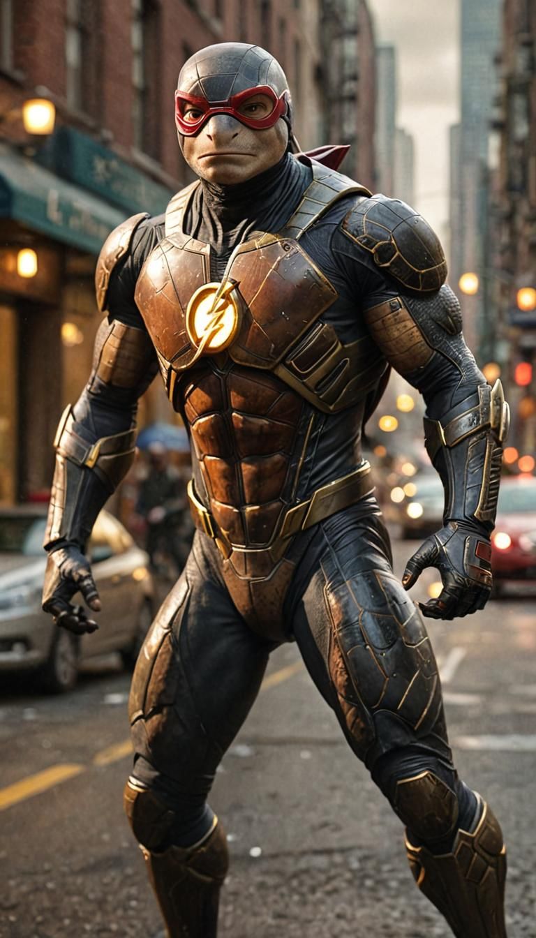 Superhero Turtle as The Flash in Action