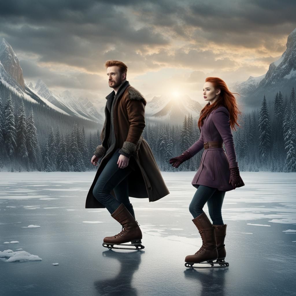 Chris Evans and Madelaine Petsch Skating