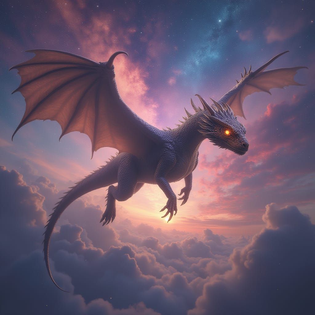 Majestic Dragon Soaring Through Cosmic Sky