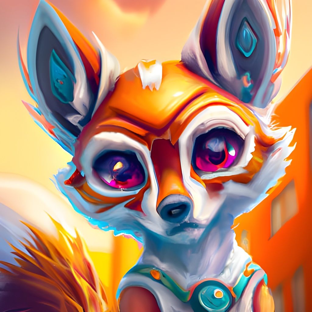 Chibi Robot Kitsune Fox Portrait in 8K