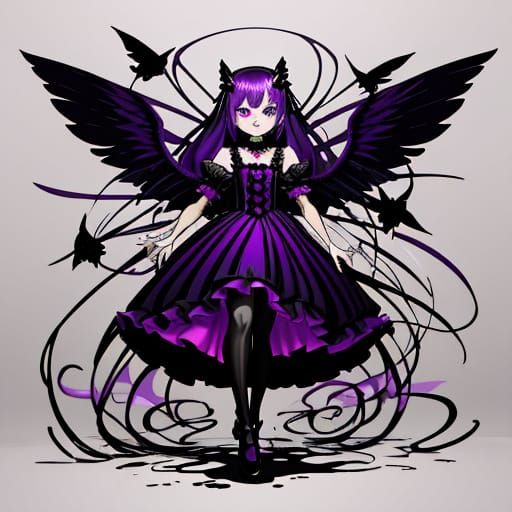 Gothic Horror Chibi Angel in Vibrant, Glittering Droste Effe...