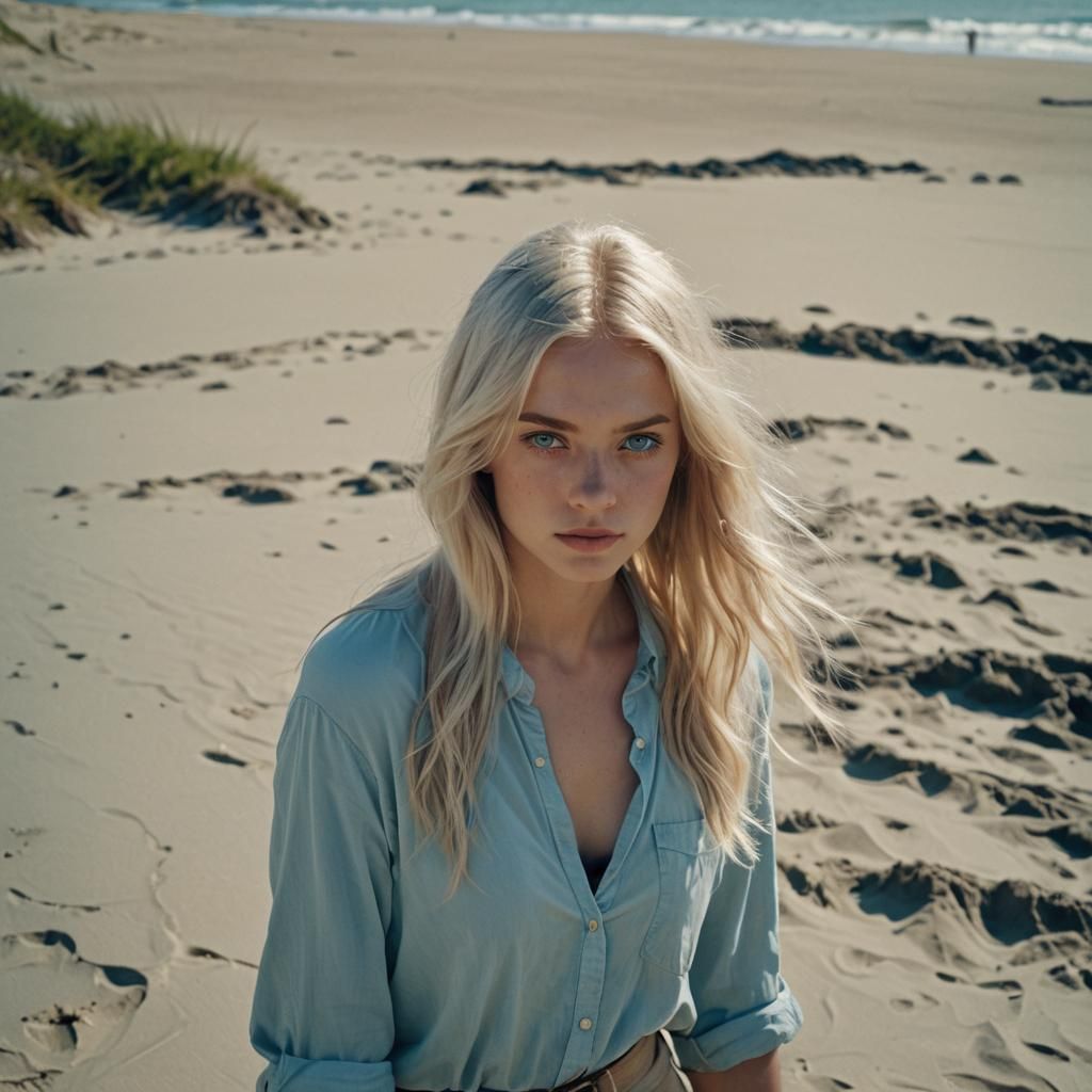 Dramatic Beach Portrait of Girl with Blond Hair