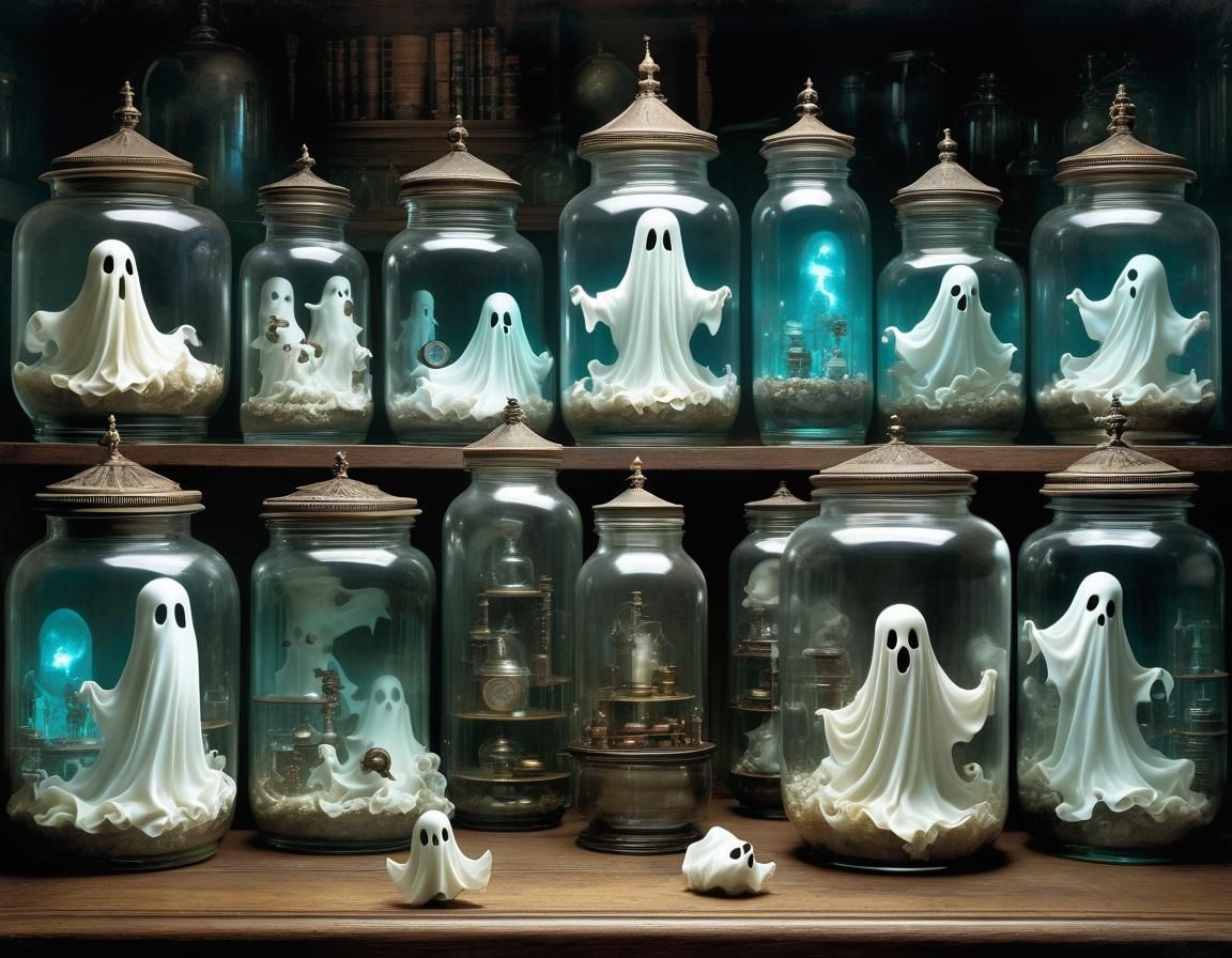 Ghost in Jar: Steampunk Laboratory Drawing