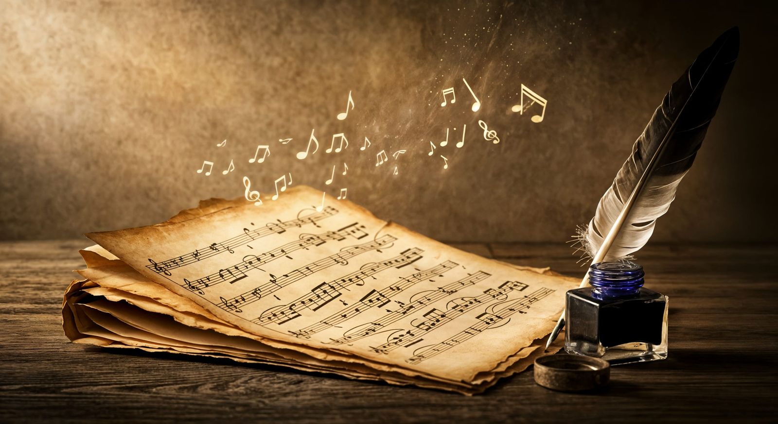 Enchanted Sheet Music in Watercolor and Ink Style