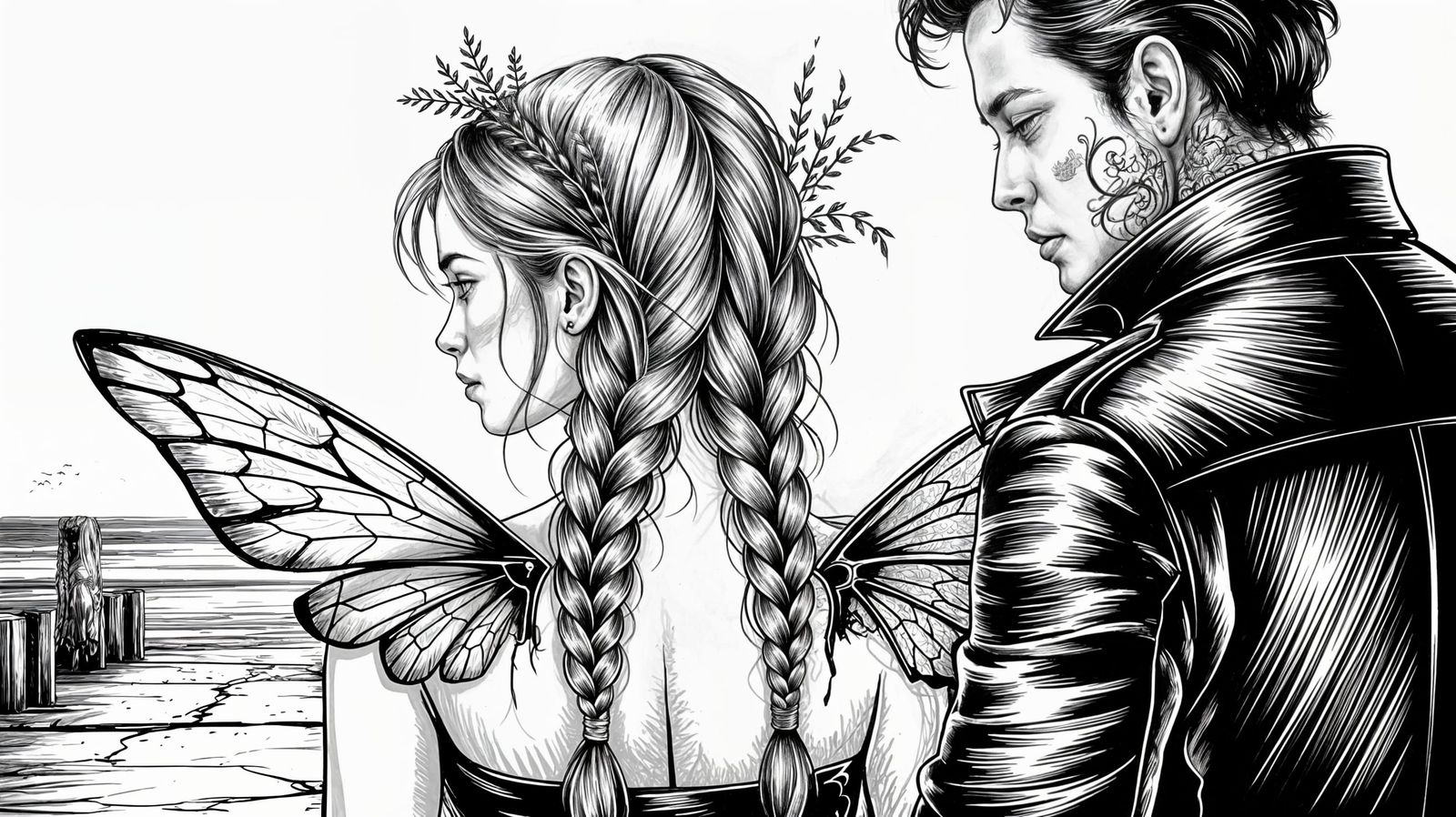 Gothic Farewell Scene in Black and White