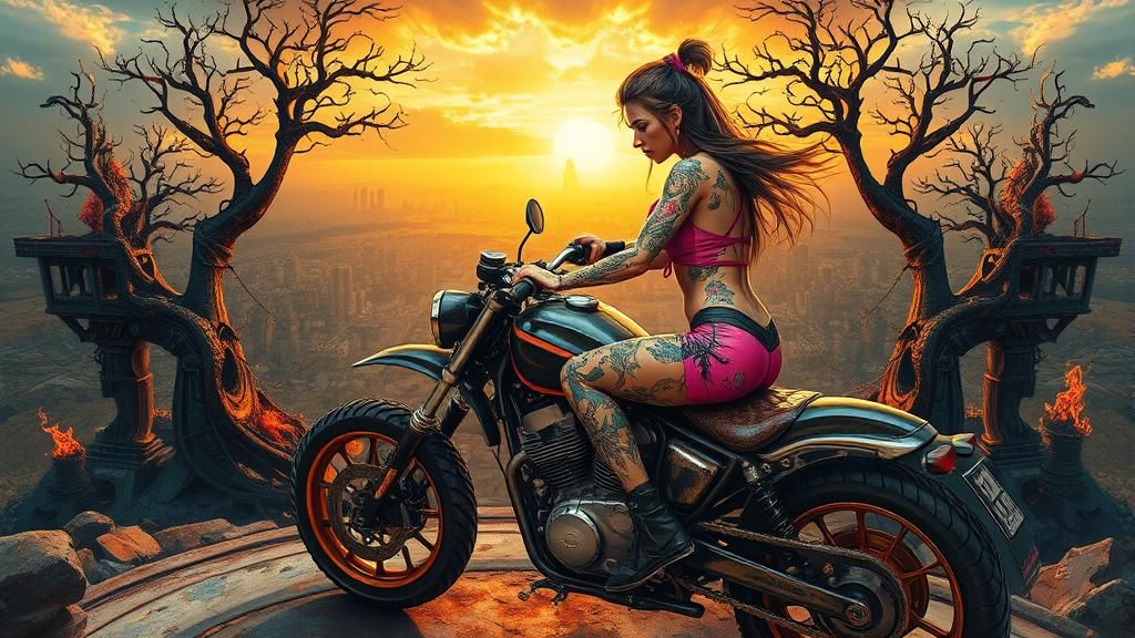 Punk Rock Heroine Rides Through Ruined City