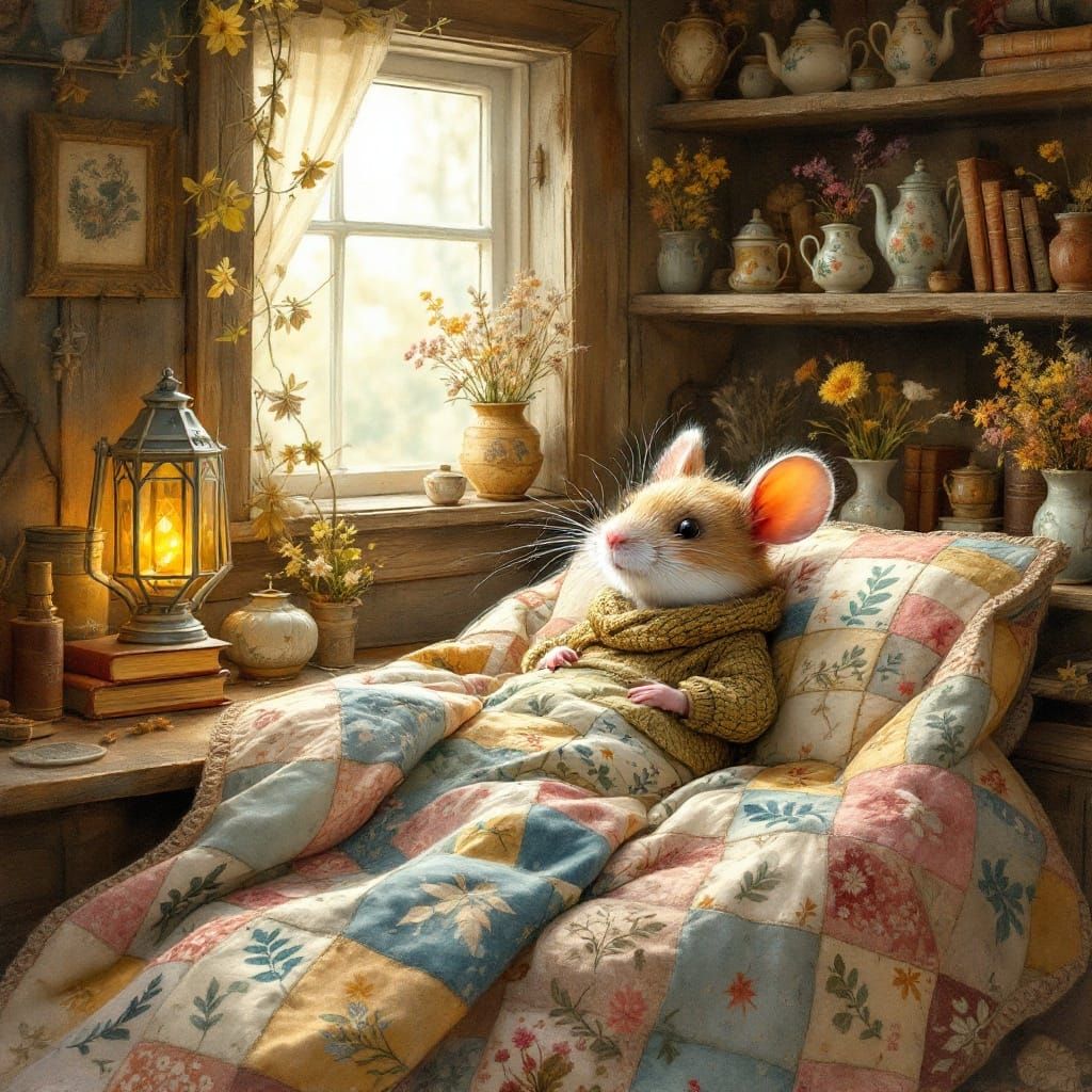 Whimsical Homesteader in Cozy Cabin Setting