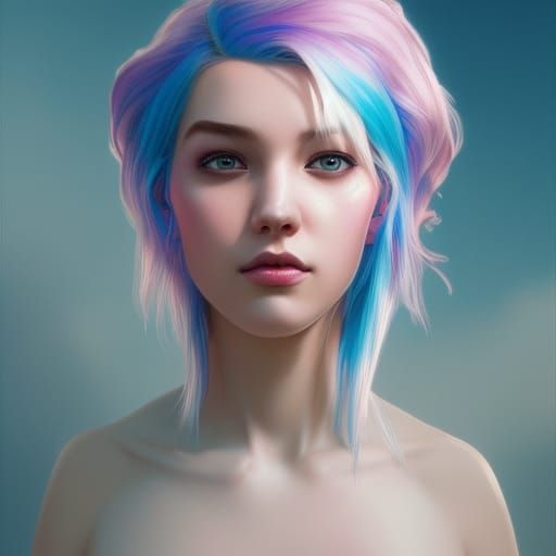 Cotton Candy Hair Portrait in Hyperdetailed Style