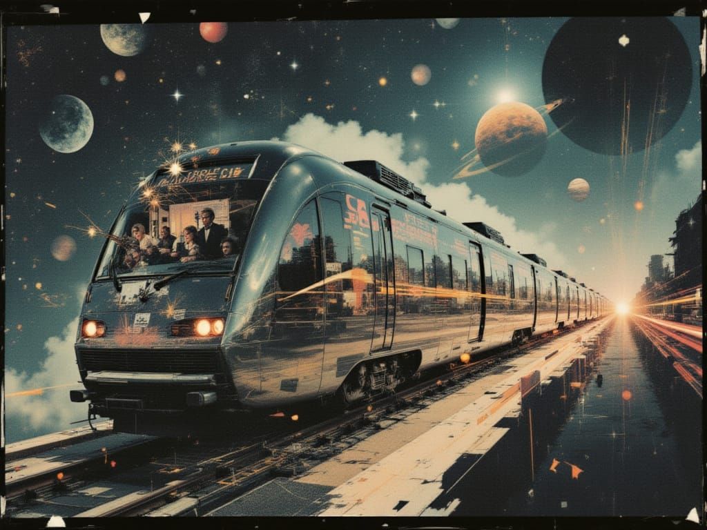 Art Deco Space Train Journey Through Nebulae