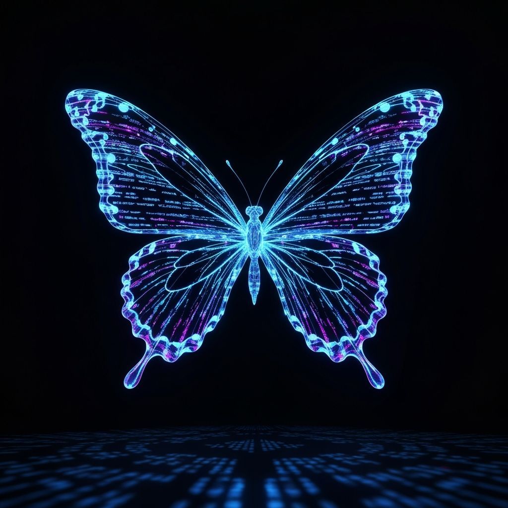 Luminous Code Butterfly in Surreal Cybernetic Style
