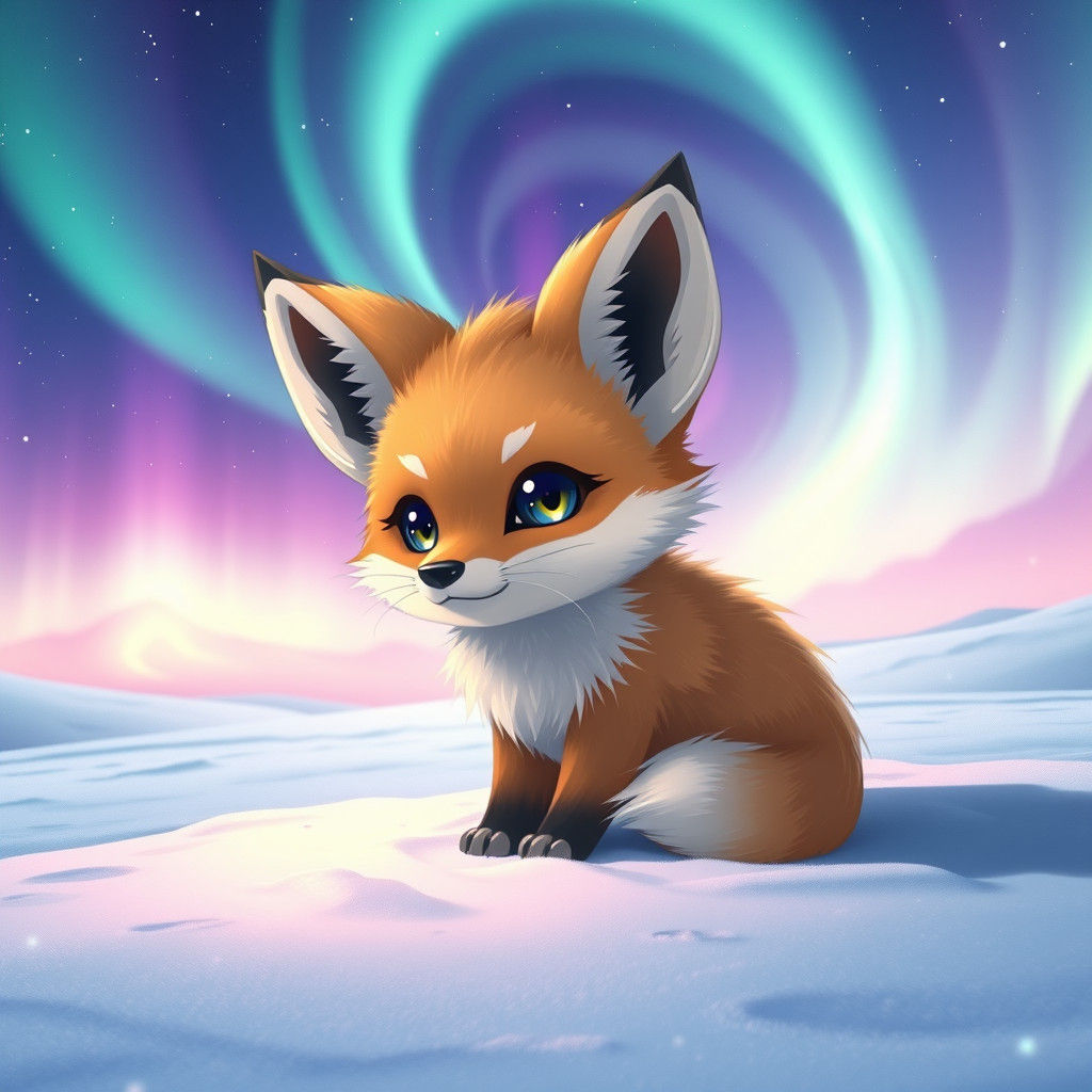 Anthropomorphic Arctic Fox in Chibi Anime Style