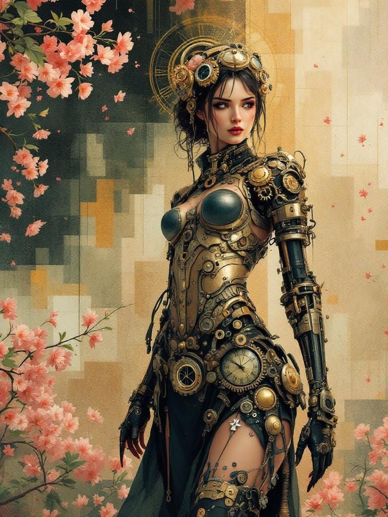 Steampunk Pin-Up in Geometric Garden