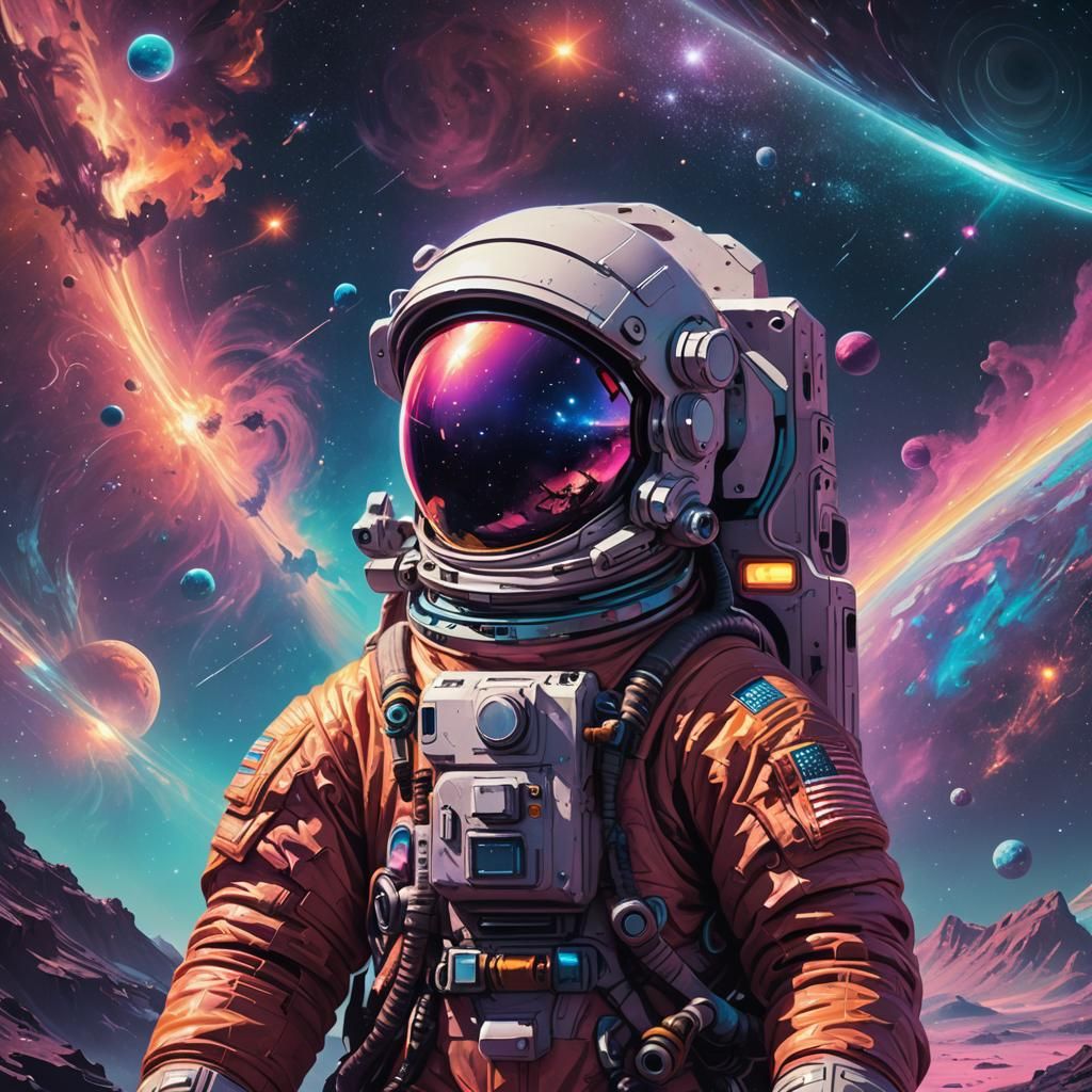 Astronaut Gazing at Starry Galaxy in Sci-Fi Art