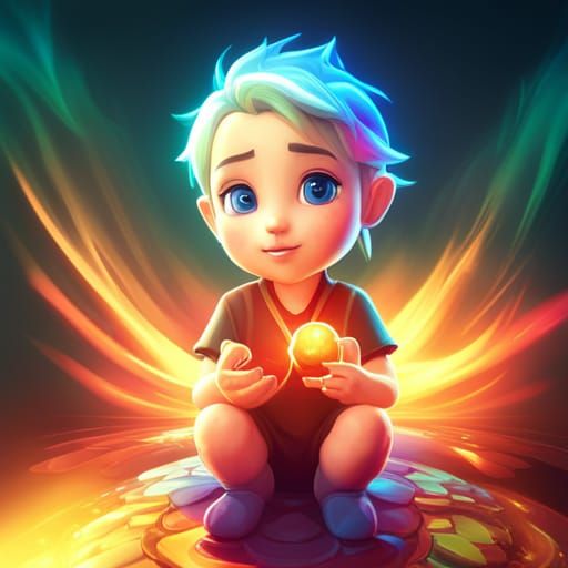 Iridescent Fantasy Boy with Rainbow Aura