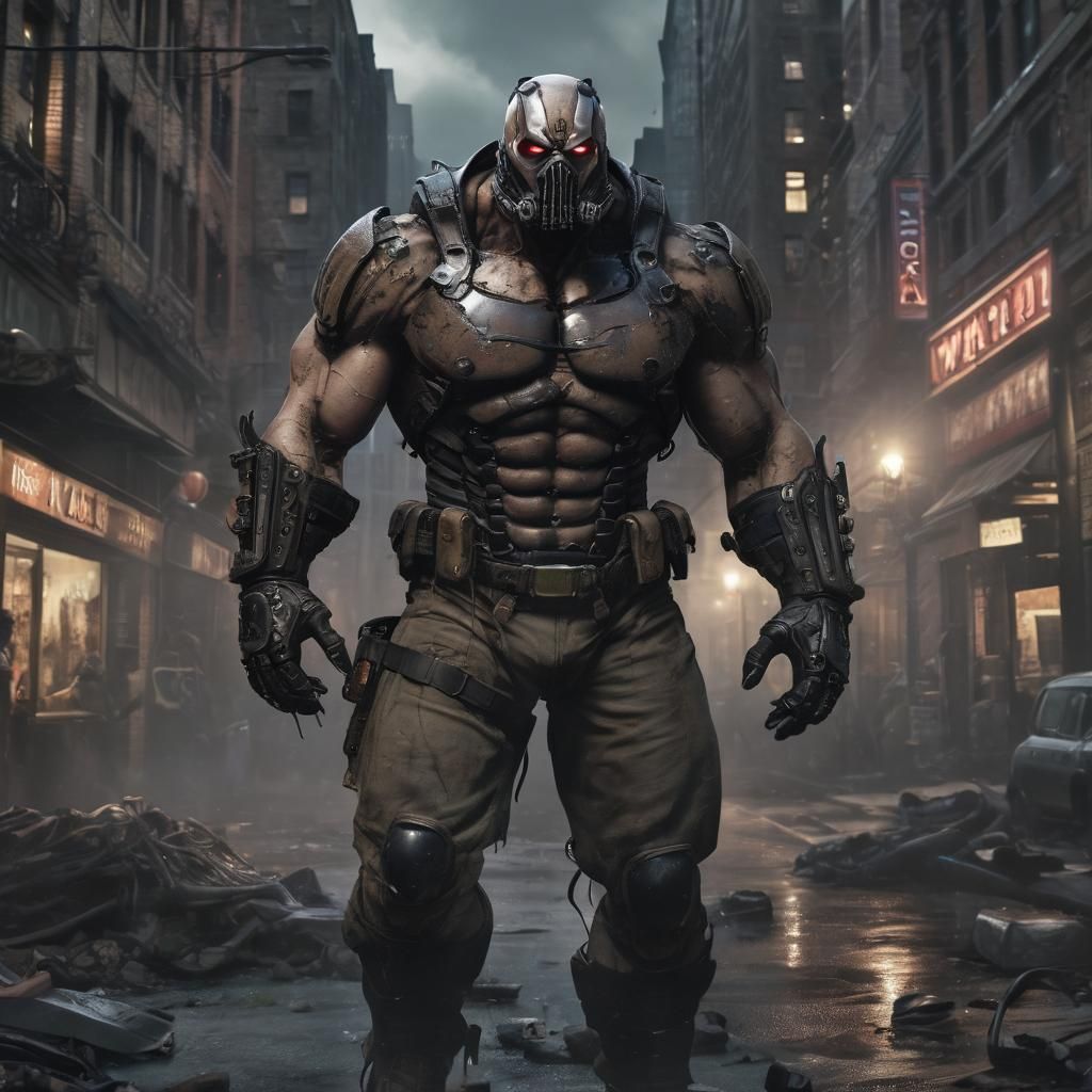 Robotic Bane in Gotham: Comic Book Cover Art