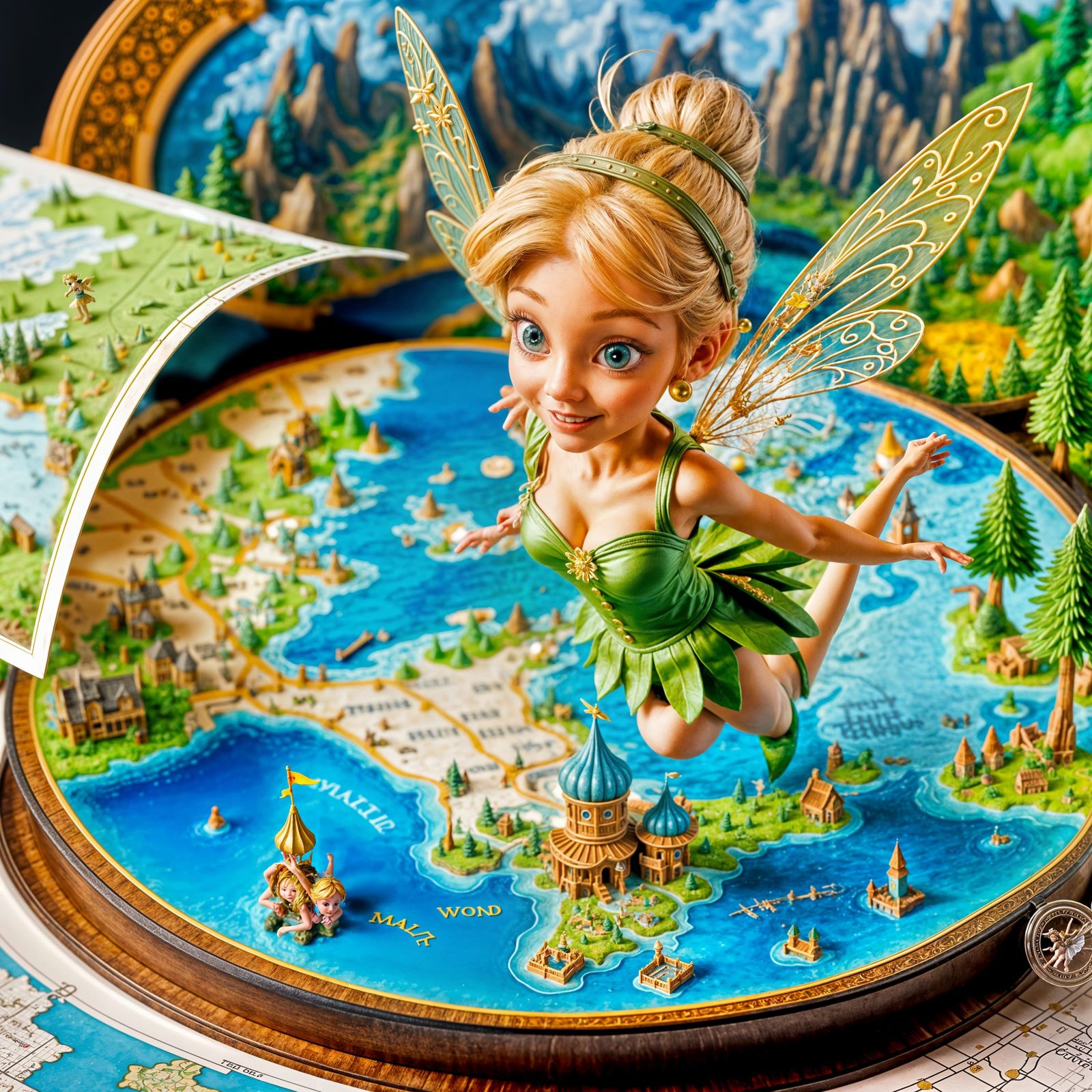 Tinkerbell Over Neverland Map in Hyperrealistic 3D