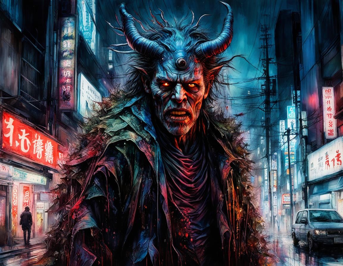 Macabre Body Horror Monster in Neon Wasteland