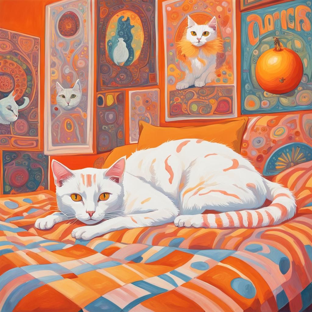 Psychedelic Cat in Gouache Painting