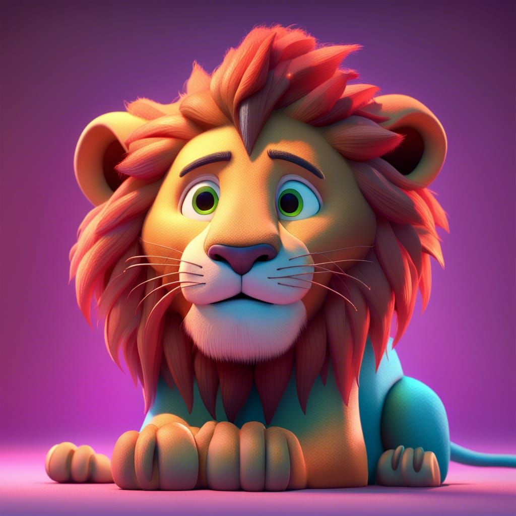 Cute Cartoon Lion Cub: 3D Digital Art
